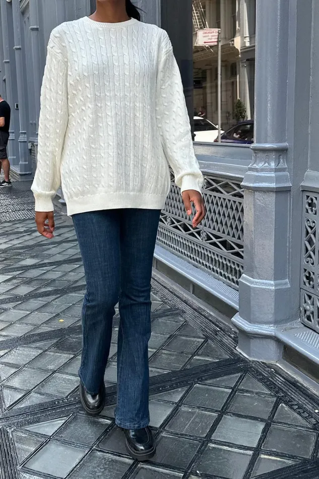 Brianna Cotton Cable Knit Sweater Ivory Women Brandy Melville Sweaters