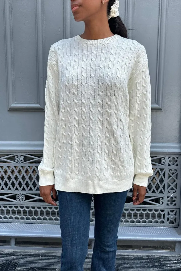 Brianna Cotton Cable Knit Sweater Ivory Women Brandy Melville Sweaters
