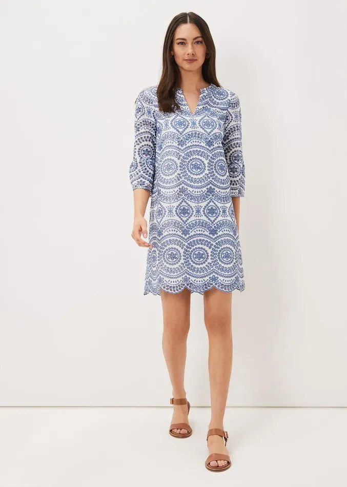 Brianne Broderie Shift Dress Bluewhite Women Phase Eight Dresses