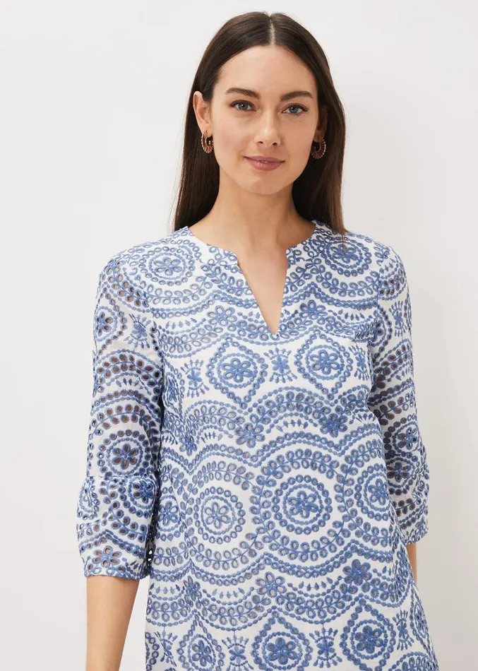 Brianne Broderie Shift Dress Bluewhite Women Phase Eight Dresses