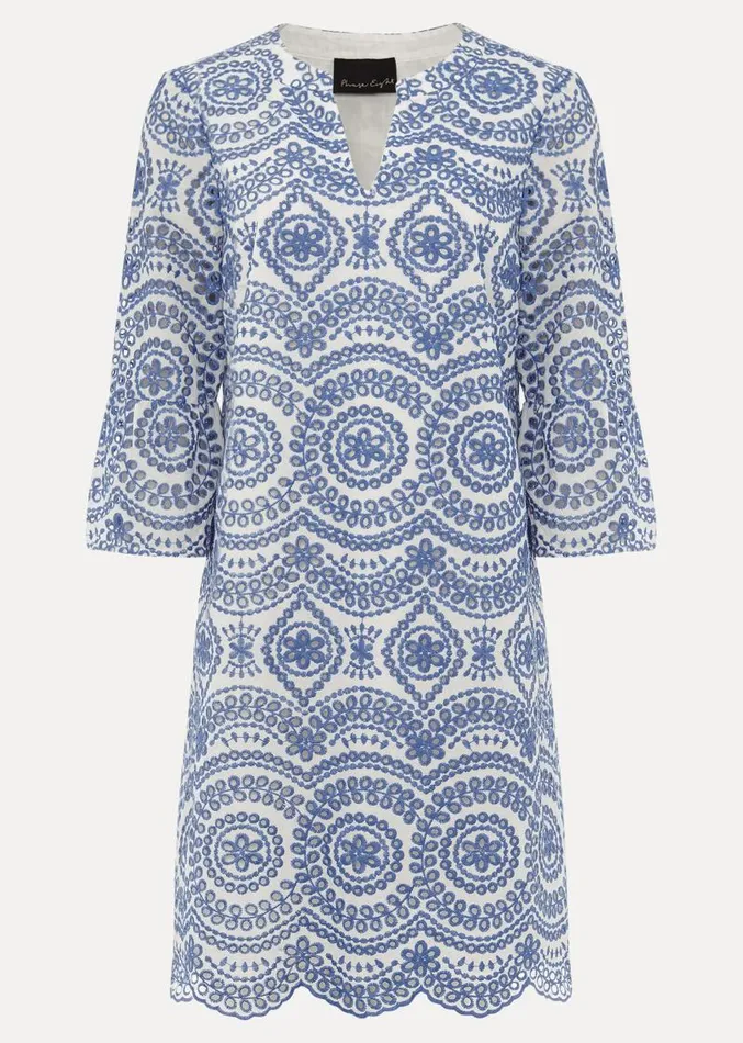 Brianne Broderie Shift Dress Bluewhite Women Phase Eight Dresses