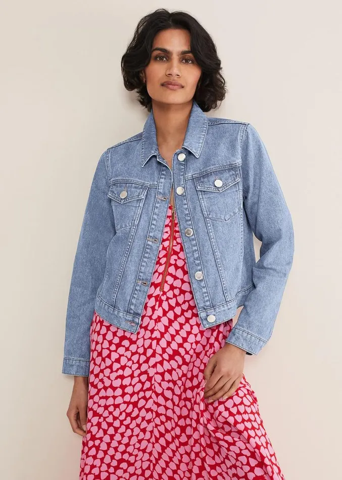 Caitlin Cropped Denim Jacket Mid Wash Blue Women Phase Eight Jackets
