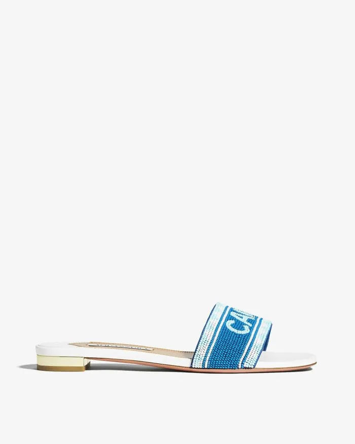 Capri Beads Slide White Women Aquazzura Flats Capri Beads Slide White Women Aquazzura Flats