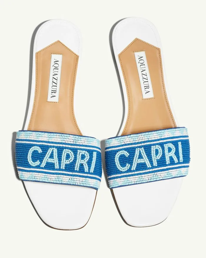 Capri Beads Slide White Women Aquazzura Flats Capri Beads Slide White Women Aquazzura Flats