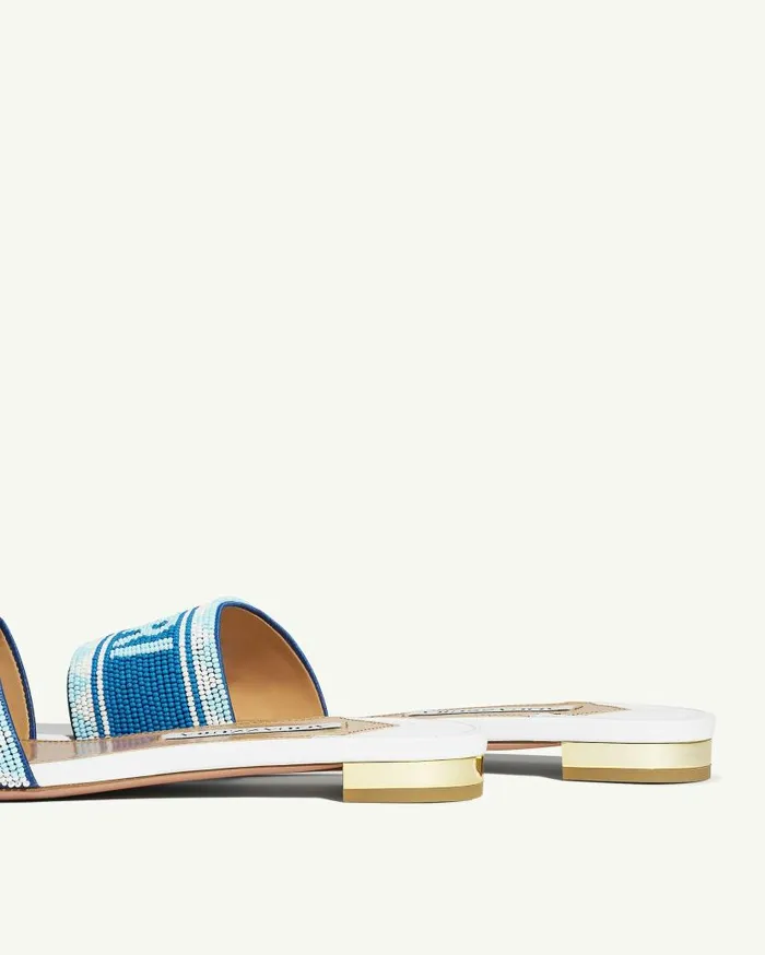 Capri Beads Slide White Women Aquazzura Flats Capri Beads Slide White Women Aquazzura Flats