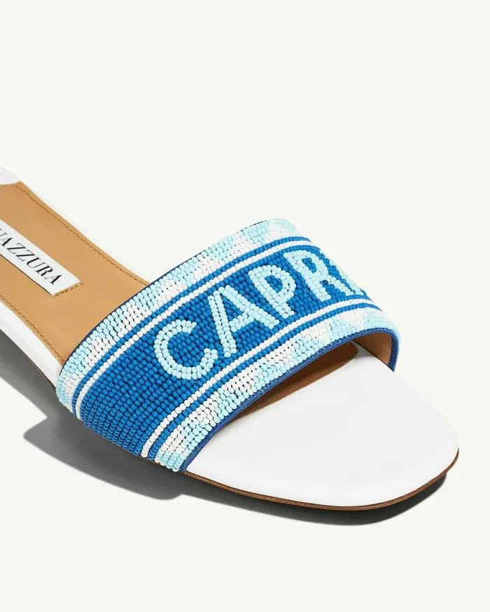 Capri Beads Slide White Women Aquazzura Flats Capri Beads Slide White Women Aquazzura Flats