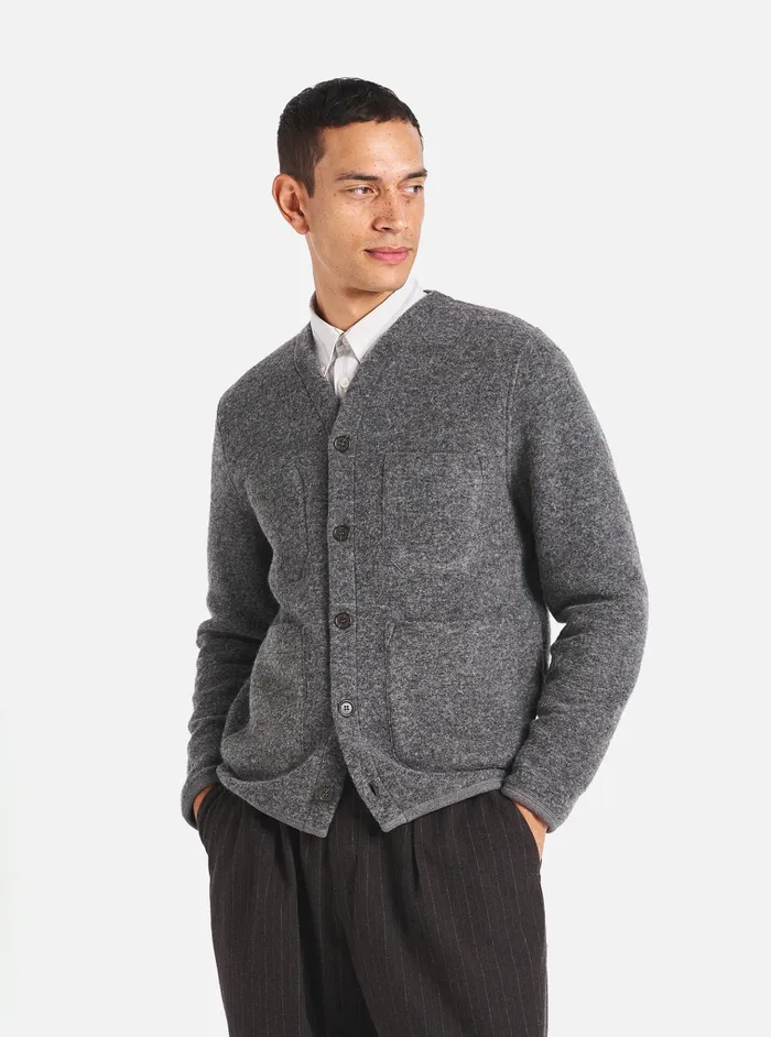Cardigans Men Universal Works Universal Works Cardigan In Grey Marl Wool Fleece