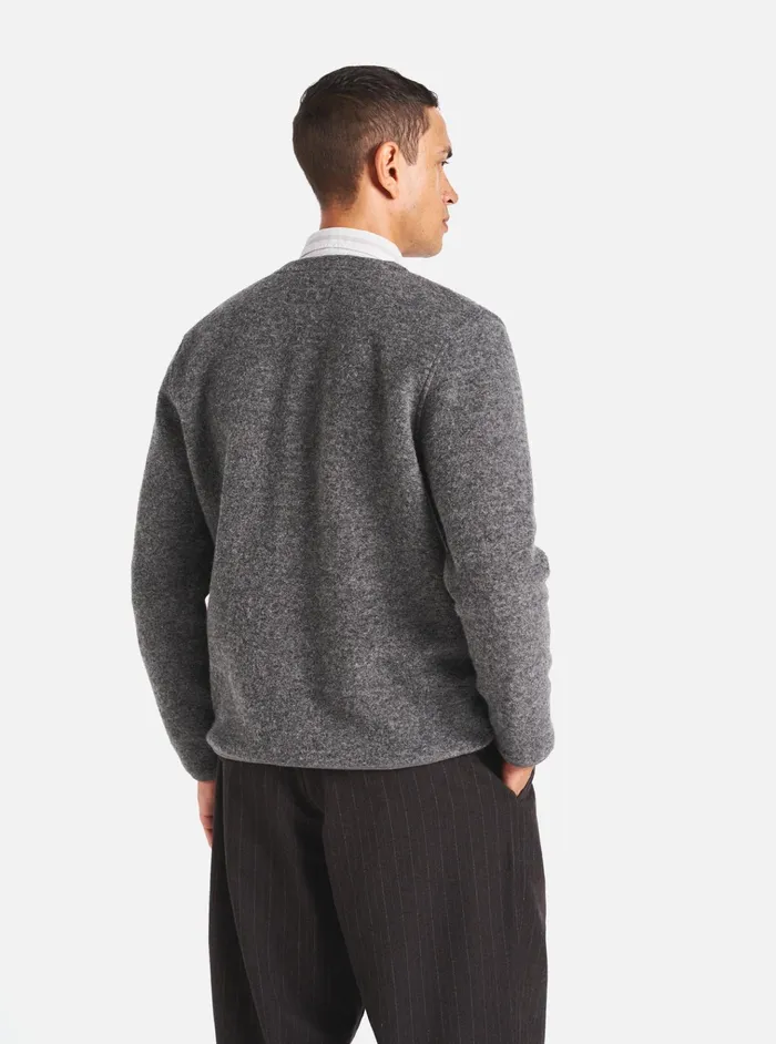 Cardigans Men Universal Works Universal Works Cardigan In Grey Marl Wool Fleece