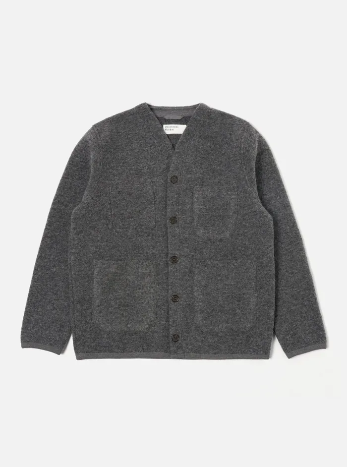 Cardigans Men Universal Works Universal Works Cardigan In Grey Marl Wool Fleece