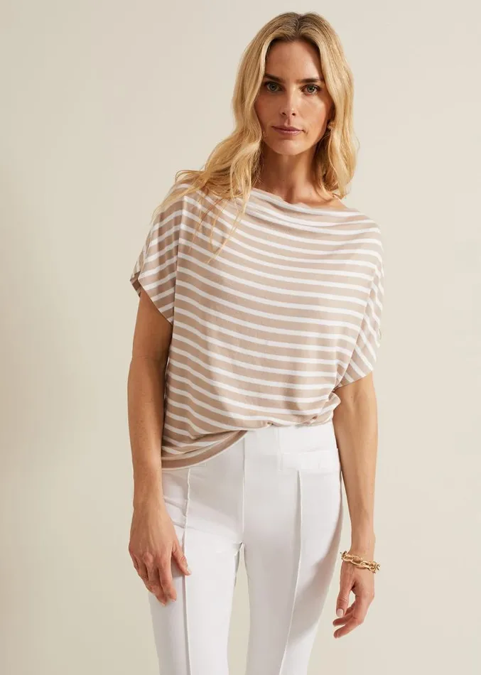 Carina Stripe Cowl Neck Top Neutral Women Phase Eight Tops and TShirts