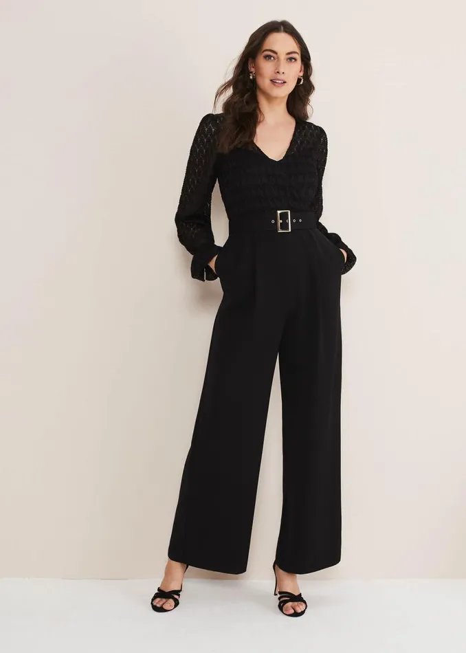 Carly Lace Long Sleeve Jumpsuit Black Women Phase Eight Dresses
