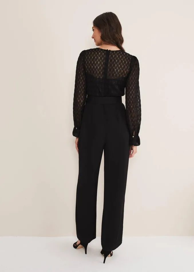 Carly Lace Long Sleeve Jumpsuit Black Women Phase Eight Dresses