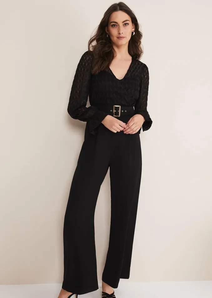 Carly Lace Long Sleeve Jumpsuit Black Women Phase Eight Dresses