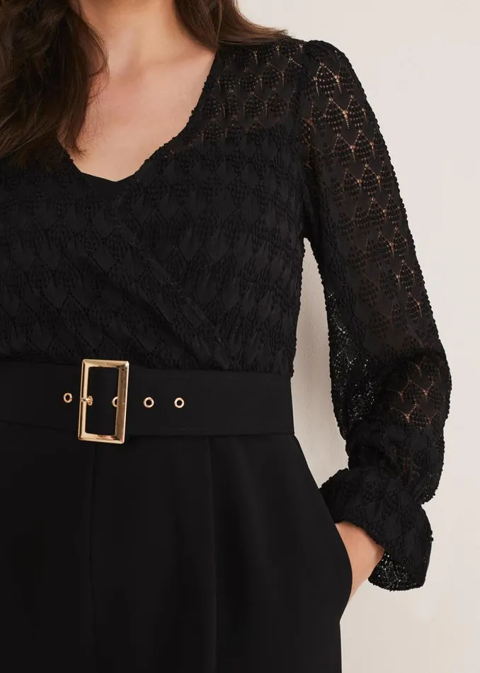 Carly Lace Long Sleeve Jumpsuit Black Women Phase Eight Dresses