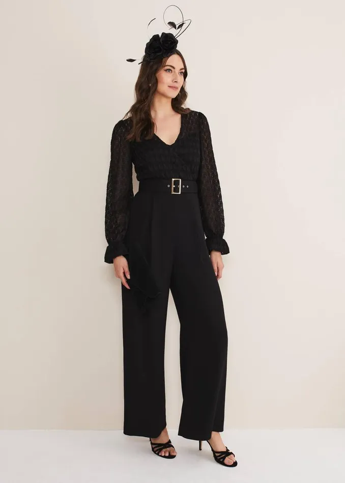 Carly Lace Long Sleeve Jumpsuit Black Women Phase Eight Dresses