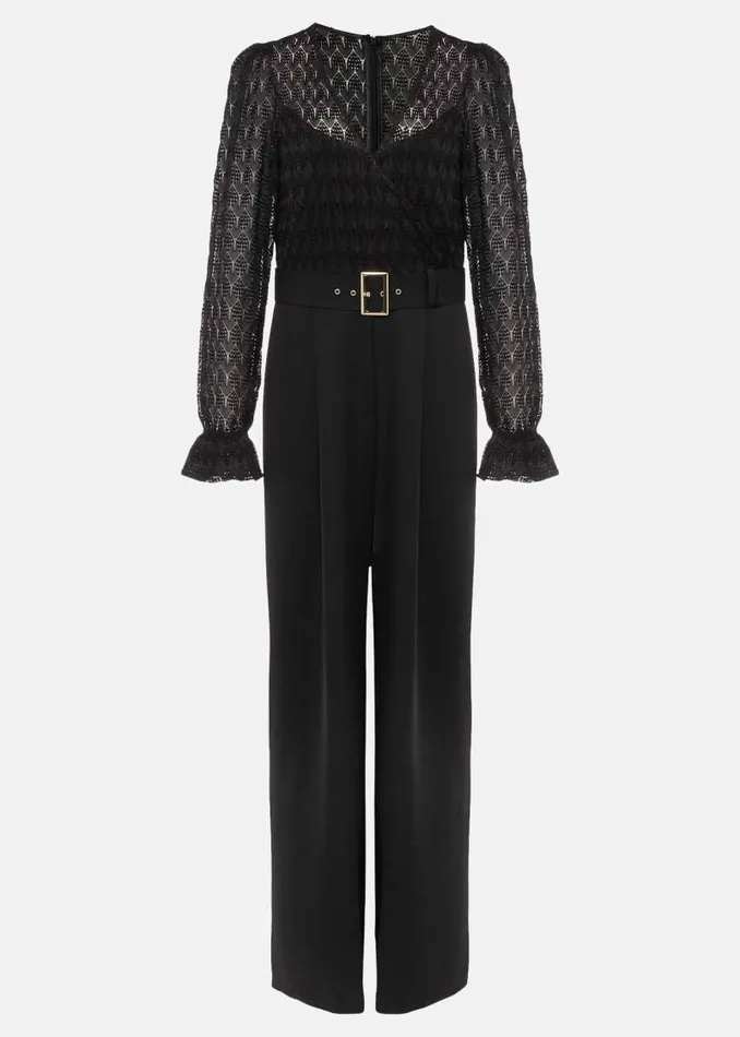 Carly Lace Long Sleeve Jumpsuit Black Women Phase Eight Dresses