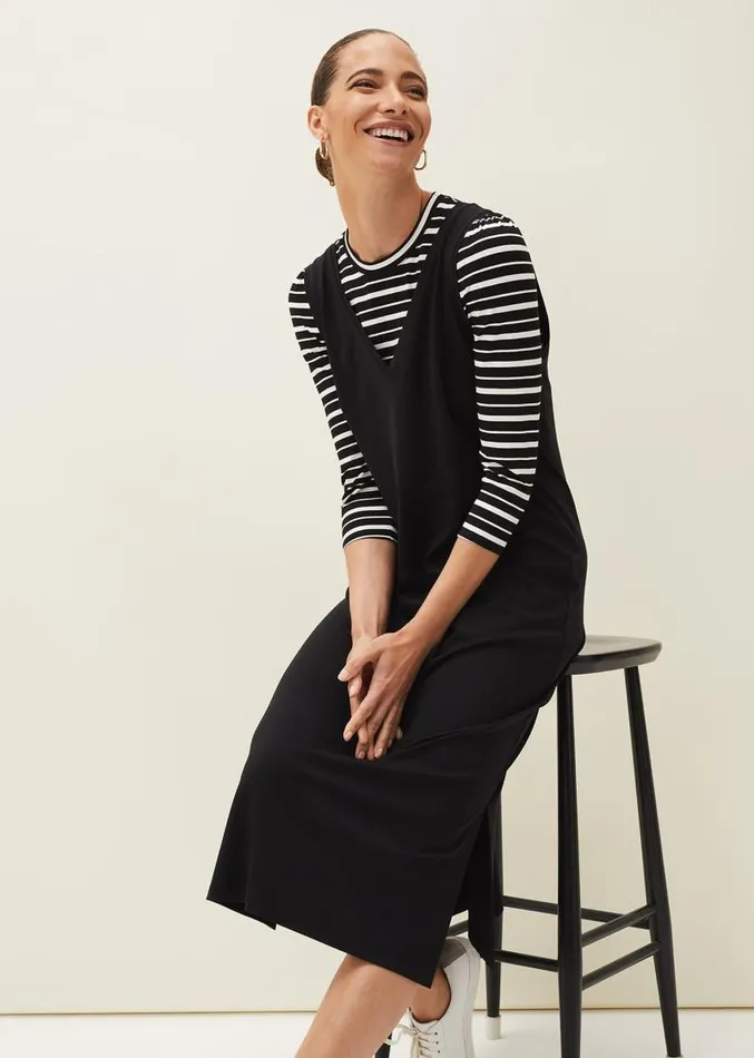 Catya Two Piece Stripe Top And Dress Black Women Phase Eight Dresses