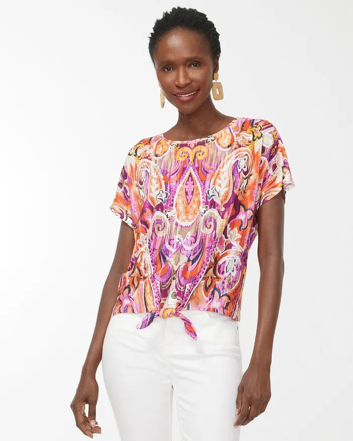 Chico039s 40th Anniversary Linen Tie Tee Kalmia Women Tees