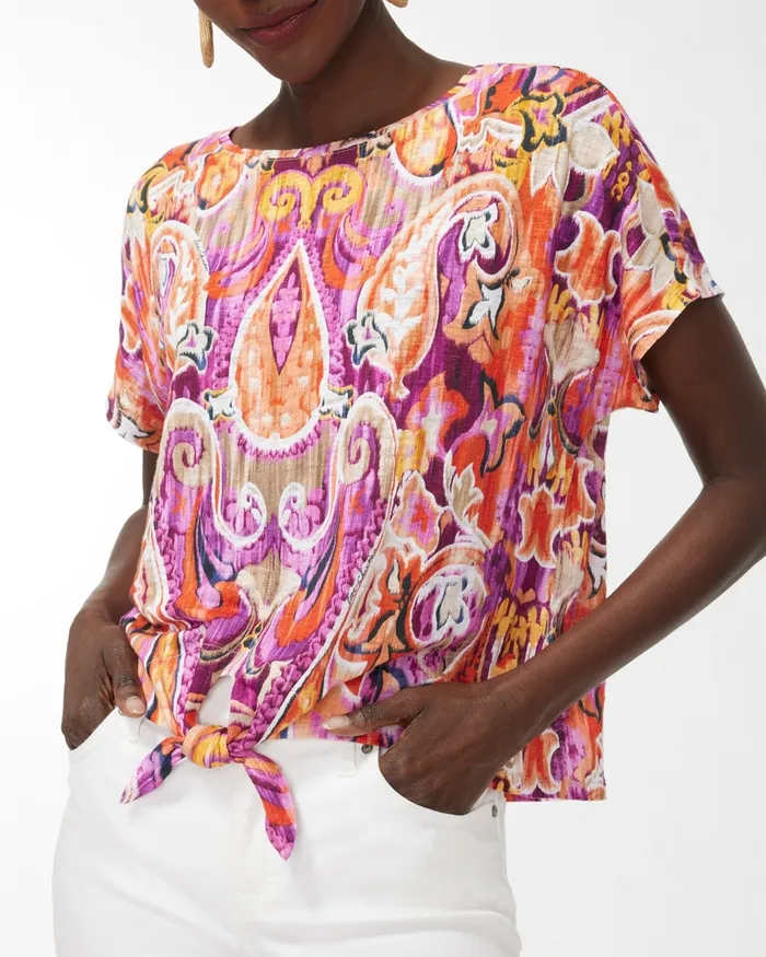 Chico039s 40th Anniversary Linen Tie Tee Kalmia Women Tees