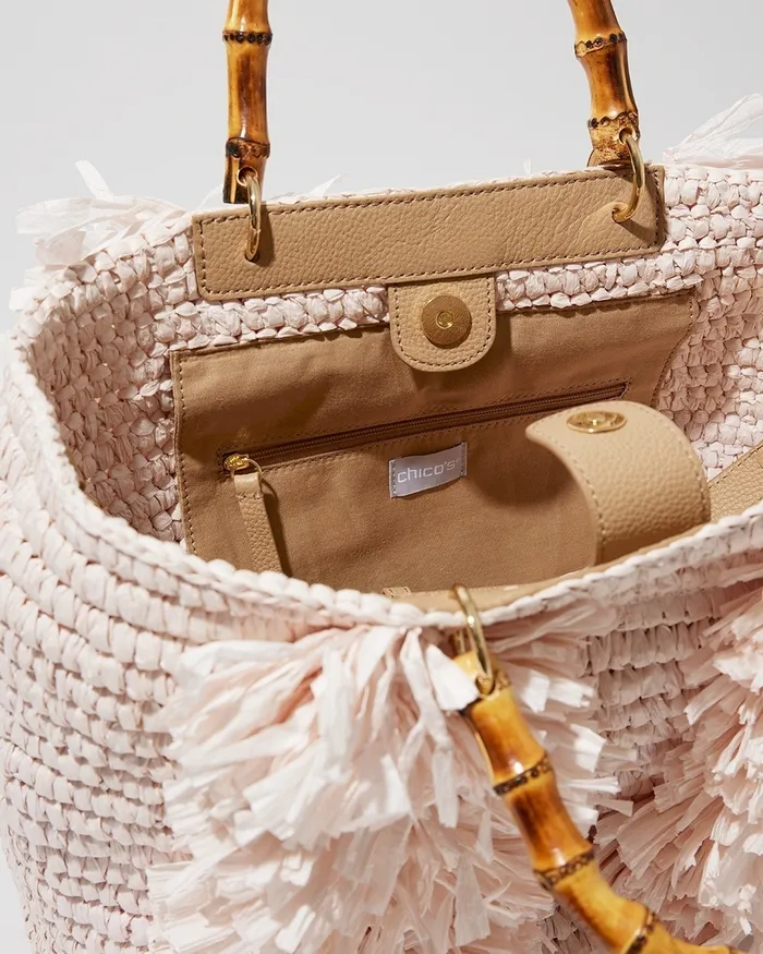 Chico039s Bamboo Handle Tote Bag Neutral Women Bags