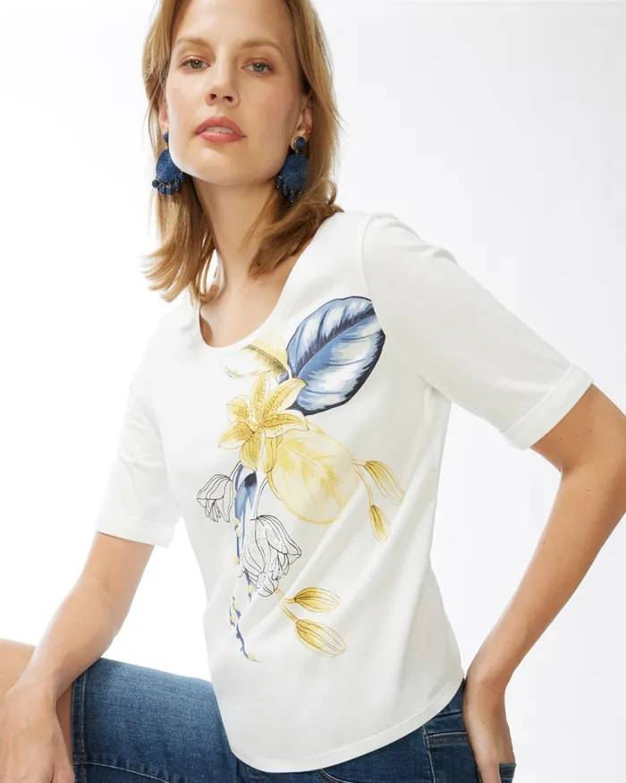 Chico039s Beaded Embellished Floral Tee Alabaster Women Tops
