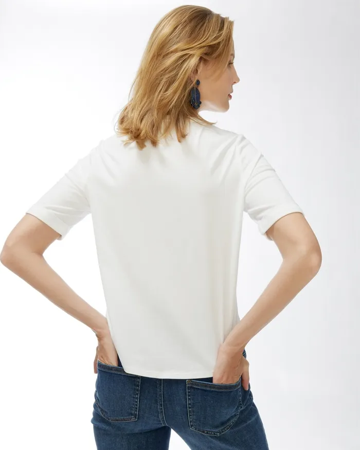 Chico039s Beaded Embellished Floral Tee Alabaster Women Tops