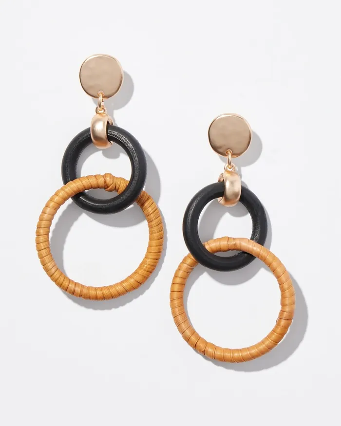Chico039s Black and Neutral Drop Hoop Earrings Black And Neutral Women Earrings