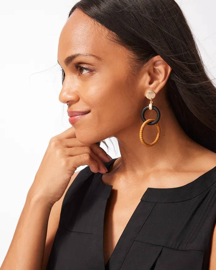 Chico039s Black and Neutral Drop Hoop Earrings Black And Neutral Women Earrings