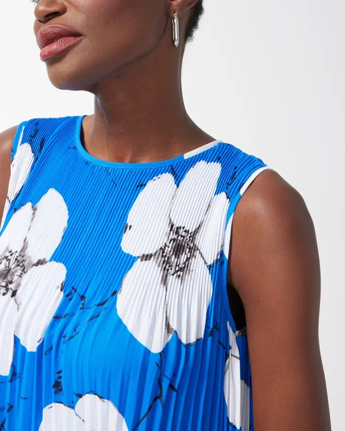 Chico039s Black Label Georgette Floral Pleated Dress Blue Print Women Dresses and Skirts