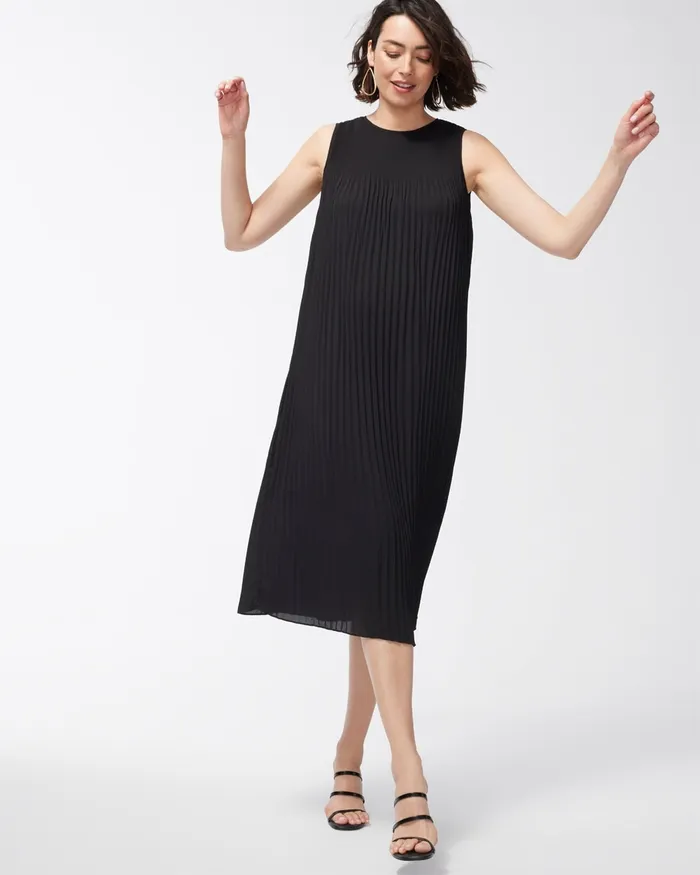 Chico039s Black Label Georgette Pleated Dress Black Women Dresses and Skirts