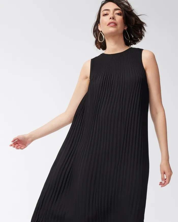 Chico039s Black Label Georgette Pleated Dress Black Women Dresses and Skirts