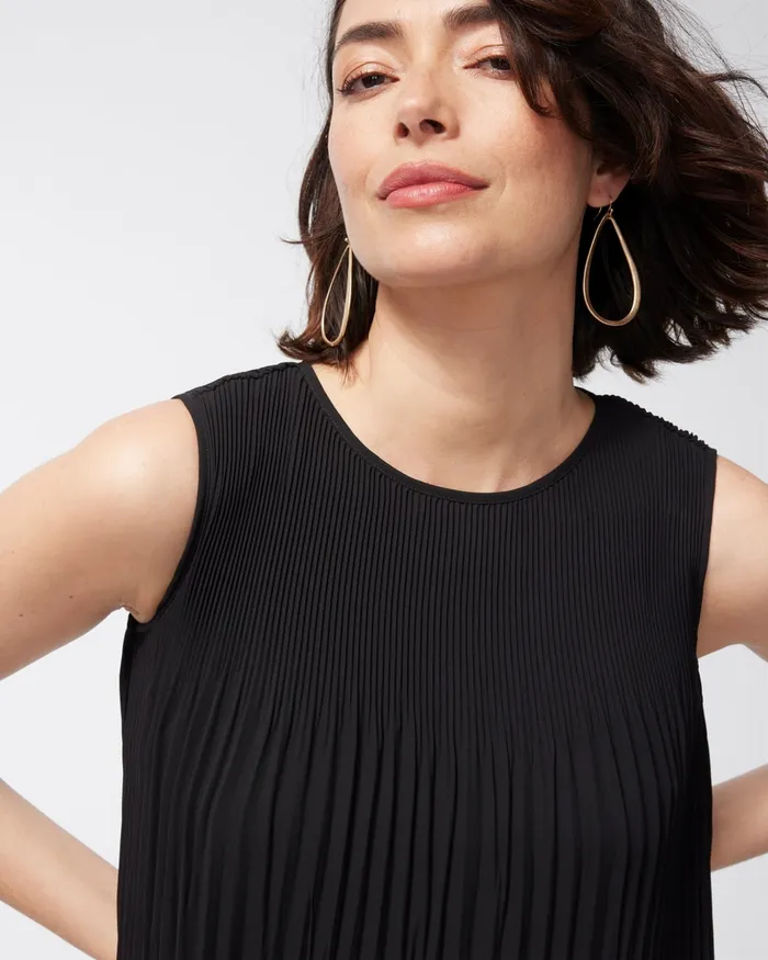 Chico039s Black Label Georgette Pleated Dress Black Women Dresses and Skirts
