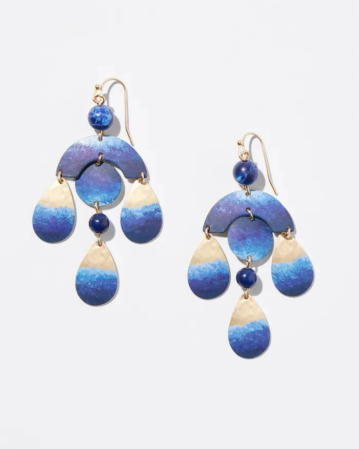 Chico039s Blue and Gold Tone Chandelier Earrings Blue Women Earrings
