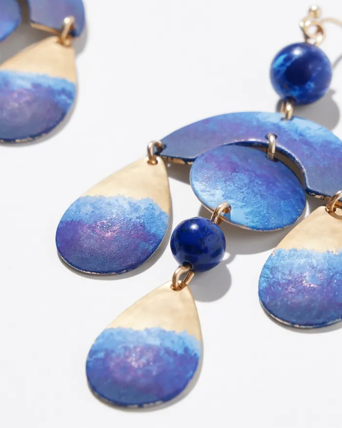 Chico039s Blue and Gold Tone Chandelier Earrings Blue Women Earrings