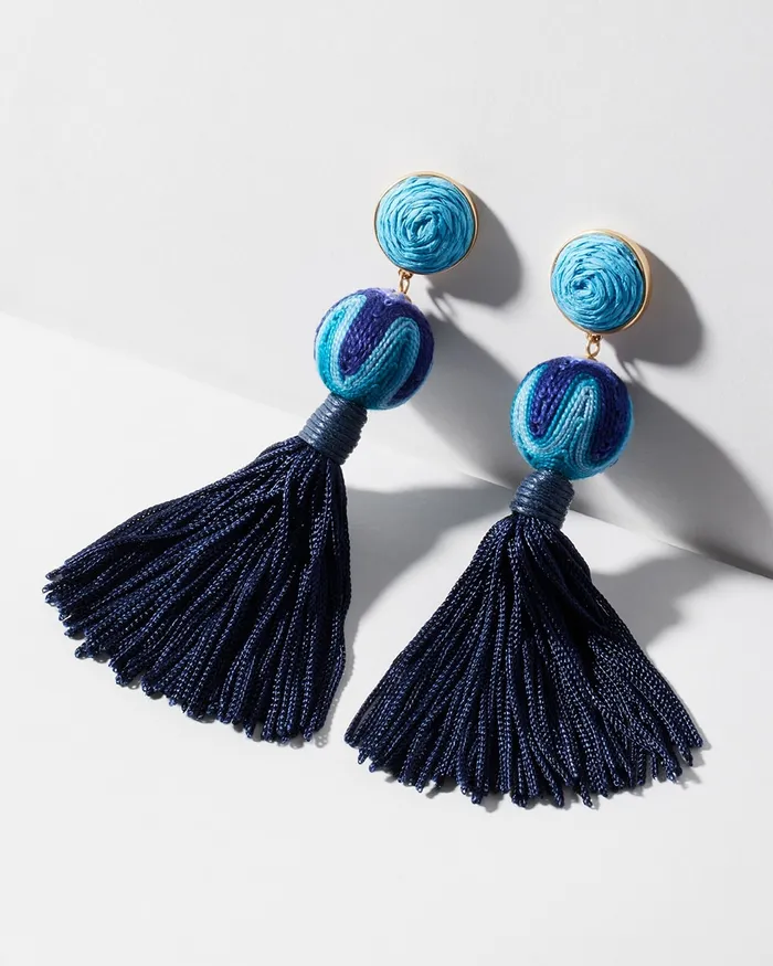 Chico039s Blue Tassel Drop Earrings Blue Women Earrings