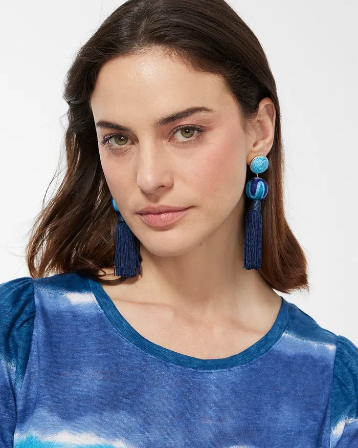Chico039s Blue Tassel Drop Earrings Blue Women Earrings