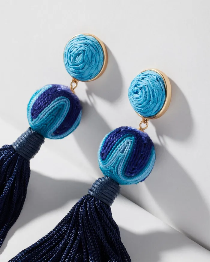 Chico039s Blue Tassel Drop Earrings Blue Women Earrings