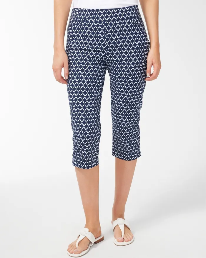 Chico039s Brigitte Diamond Ikat Print Capris Classic NavyWhite Women Pants