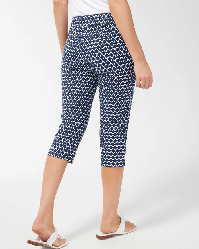 Chico039s Brigitte Diamond Ikat Print Capris Classic NavyWhite Women Pants