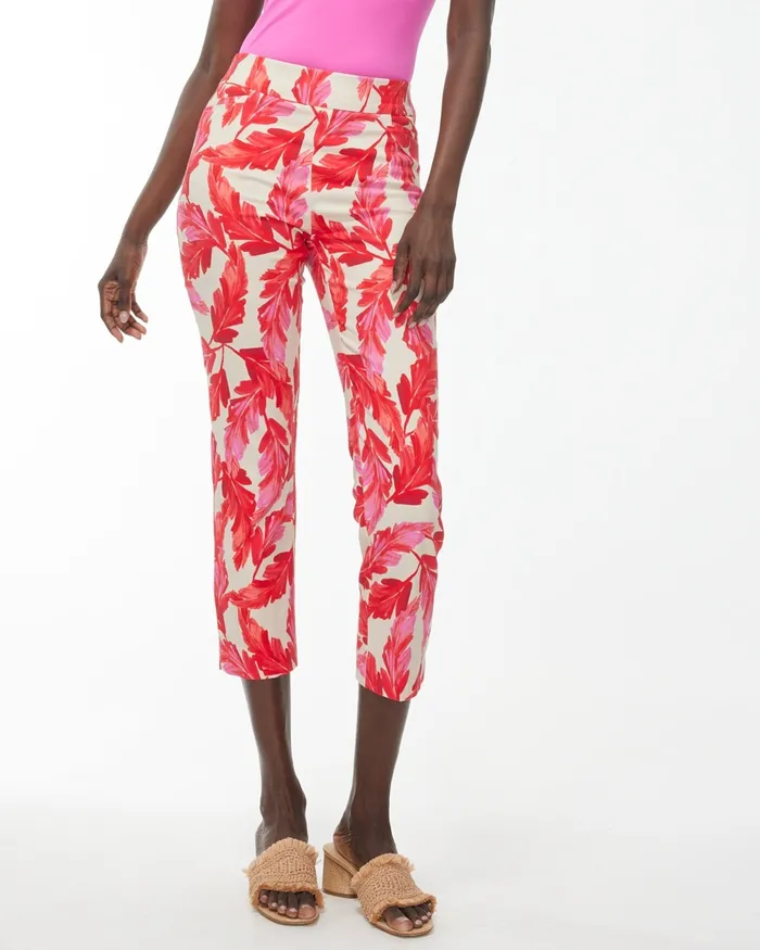 Chico039s Brigitte Feather Print Crops Flame ScarletNatural Tan Women Matching Sets