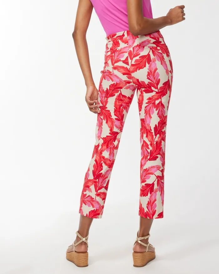 Chico039s Brigitte Feather Print Crops Flame ScarletNatural Tan Women Matching Sets
