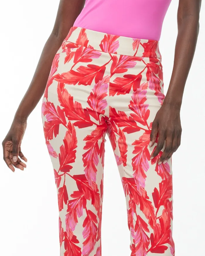 Chico039s Brigitte Feather Print Crops Flame ScarletNatural Tan Women Matching Sets