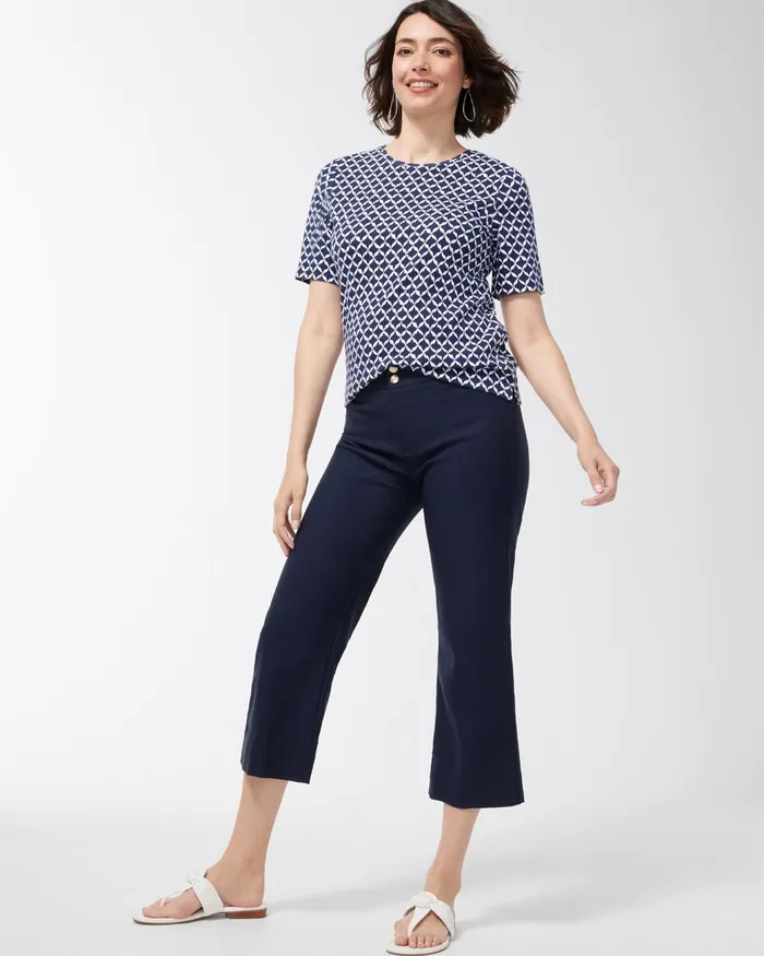 Chico039s Cool Ikat Cotton Crew Neck Tee Classic Navy Women Tees