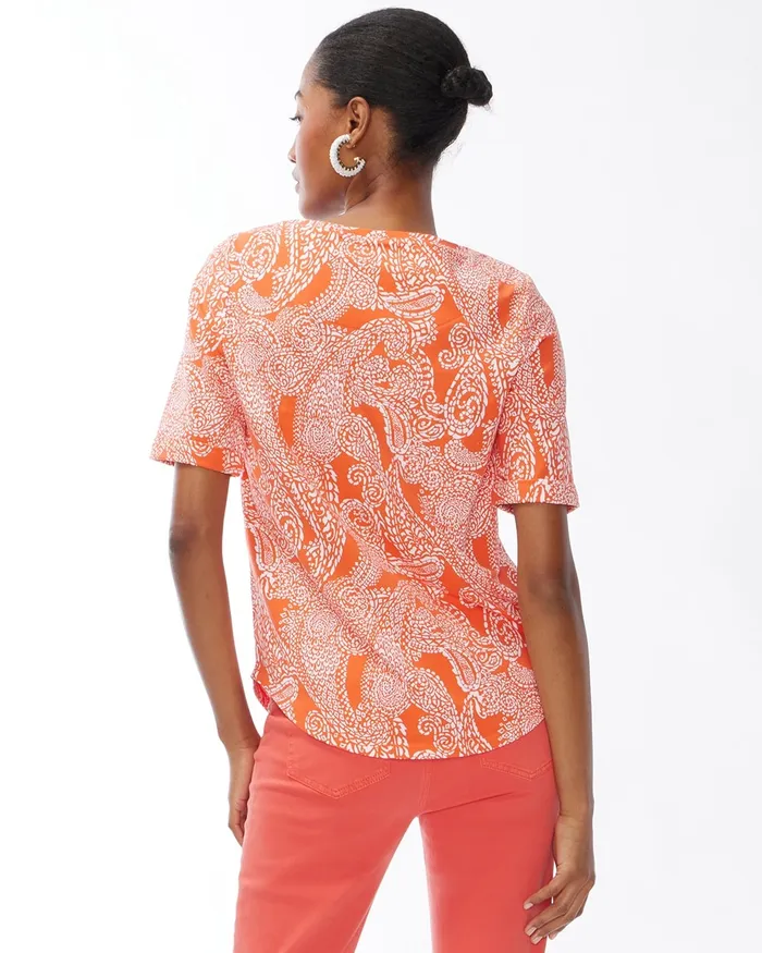 Chico039s Cotton Stretch Paisley Perfect Tee Orange Blossom Women Tops