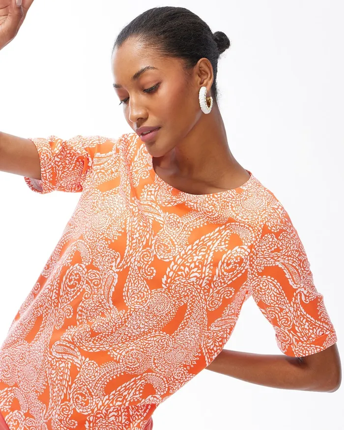 Chico039s Cotton Stretch Paisley Perfect Tee Orange Blossom Women Tops