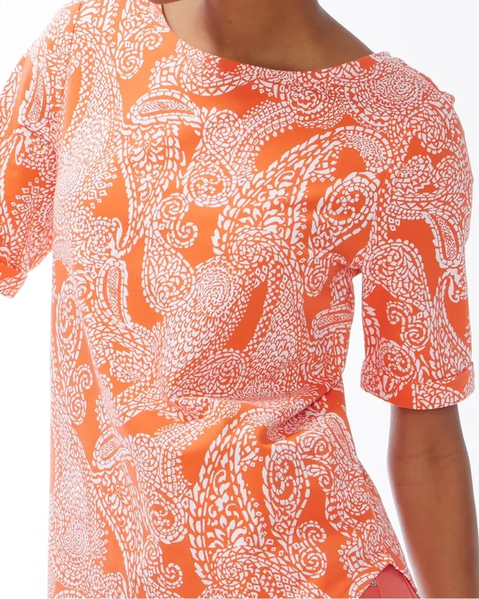 Chico039s Cotton Stretch Paisley Perfect Tee Orange Blossom Women Tops