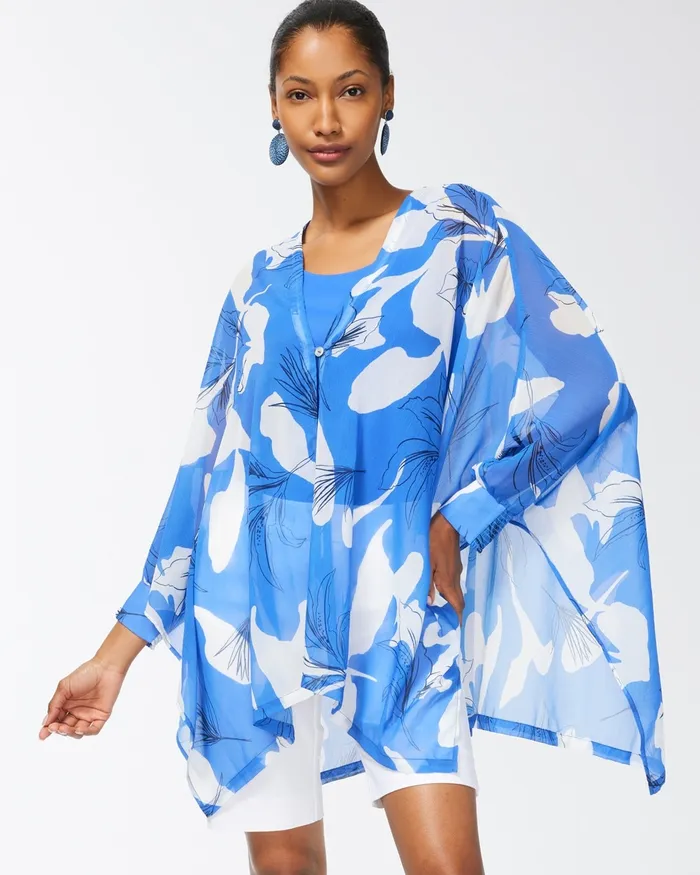 Chico039s Cuffed Ruana Amparo Blue Women Ponchos and Ruanas