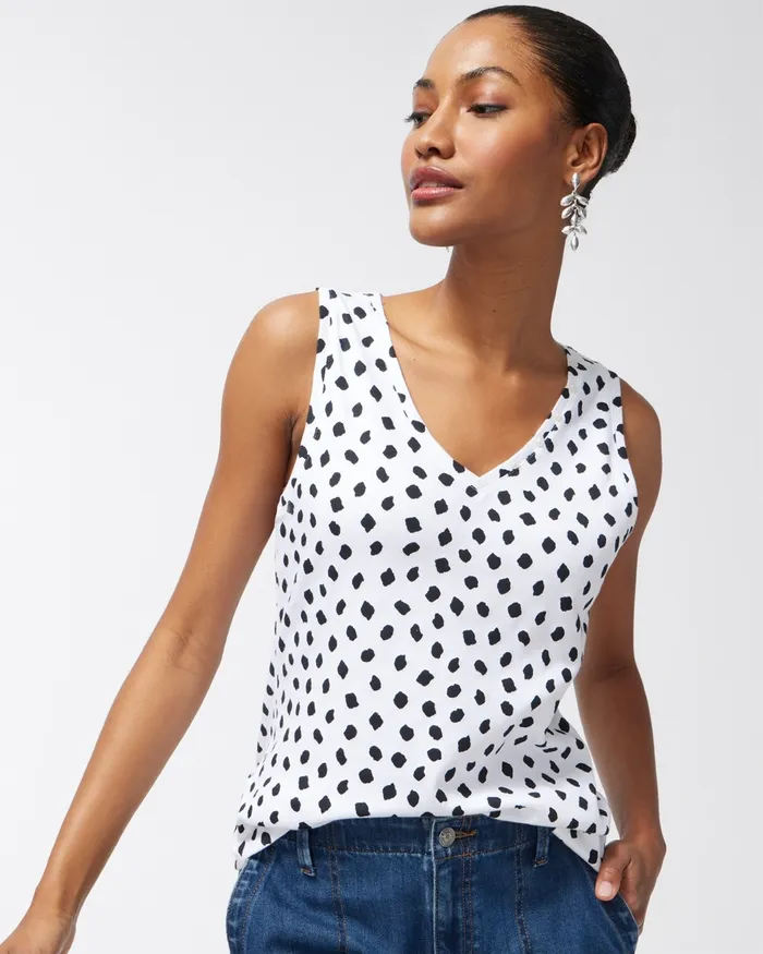 Chico039s Dot Print Everyday Button Tank Alabaster Women Tees
