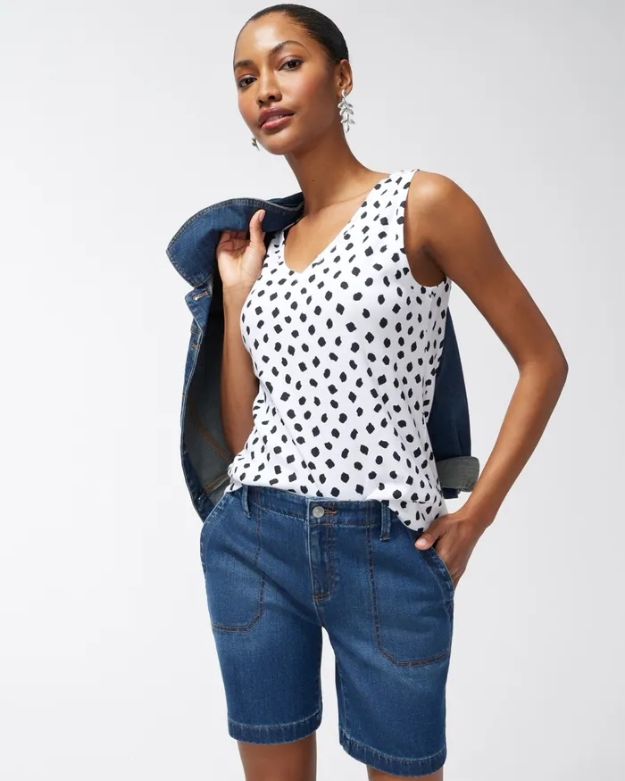 Chico039s Dot Print Everyday Button Tank Alabaster Women Tees