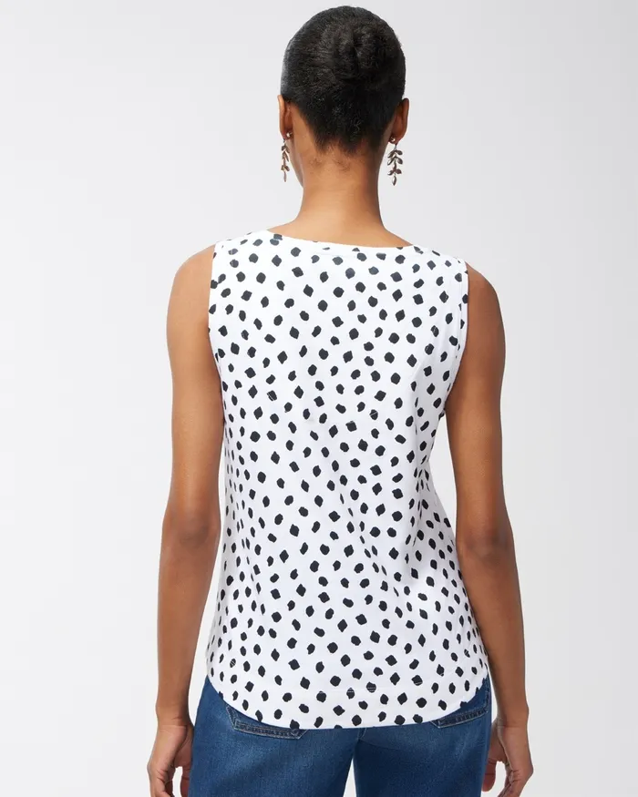 Chico039s Dot Print Everyday Button Tank Alabaster Women Tees